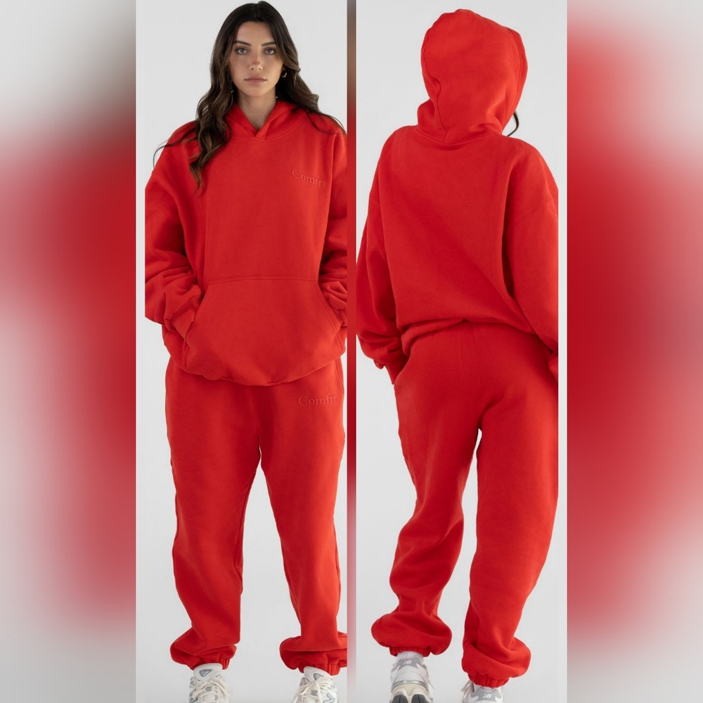 2-PC SeT ❤️NIP❤️ Comfrt MINIMALIST HOODIE & SWEATPANTS SMALL /MEDIUM Crimson RED